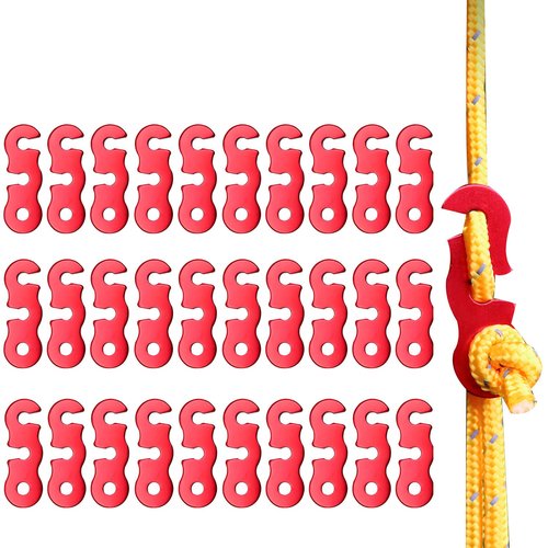 LUYADIN 30Pcs Guyline Tensioner Aluminum Alloy Guy Line Cord Adjusters Tent Rope Tensioners Paracord Tensioner for Outdoor Tent Camping Hiking Accessories (Red)