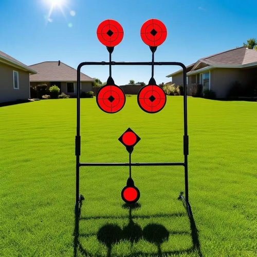 Metal Target, Backyard BB Target, Automatic Reset, Round, Iron, Portable Design, Suitable for Home Garden, Lawn, Farm, Patio, Backyard (Round) (4 Circles)