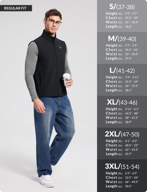 baleaf Men's Golf Vest Fleece Lined Softshell Sleeveless Jacket Water Resistant Cold Weather Running Gear Winter Pockets Black 3XL