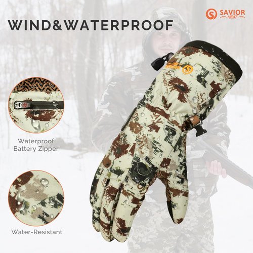 SAVIOR HEAT Heated Gloves for Hunting, Camouflage Touchscreen Gloves for Men Women, Fishing, Shooting, Cold Weather (Rock, M/L)