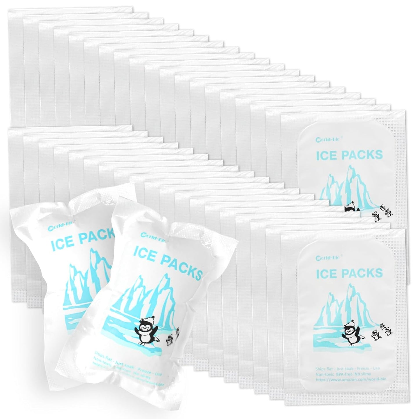 WORLD-BIO Dry Ice for Shipping Frozen Food & Travel, Long Lasting Cold Packs for Cooler 96 Packs 4.7" x 3.3", Small Freezer Packs for Shipping, Bulk Reusable Dry Ice Packs Cool Pack for Shipping