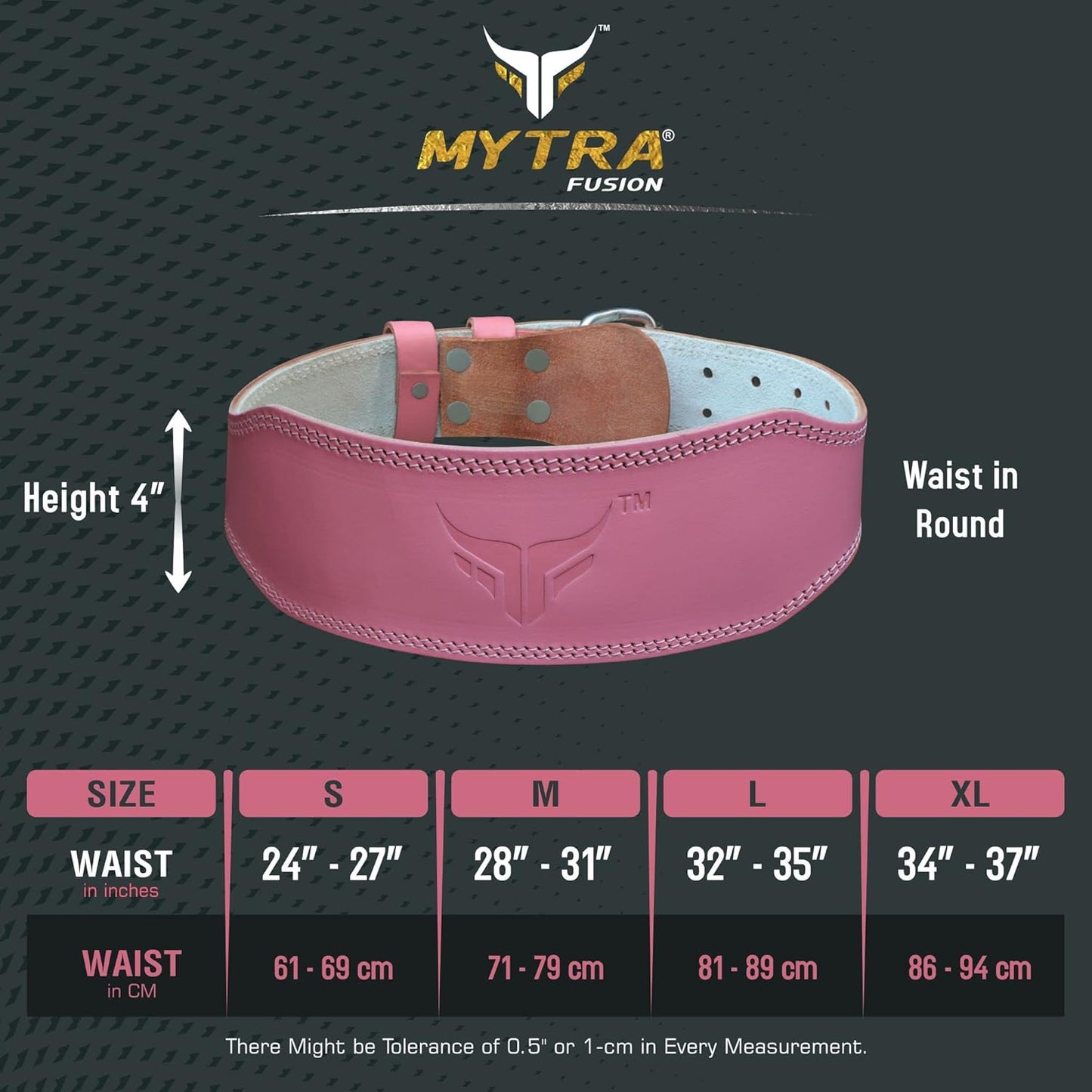 Mytra Fusion Weight Lifting Belt Women Gym Belt 7MM Thick and 4" wide 100% Real Leather Lifting Belts for Women, Ladies weightlifting belt Powerlifting Bodybuilding and Workout belt