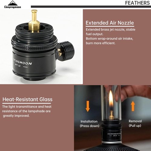 Campingmoon Camping Gas Lantern Gas Lamp Portable Outdoor Dreamlike Candle Black Camping Tent Lantern Glass Lantern