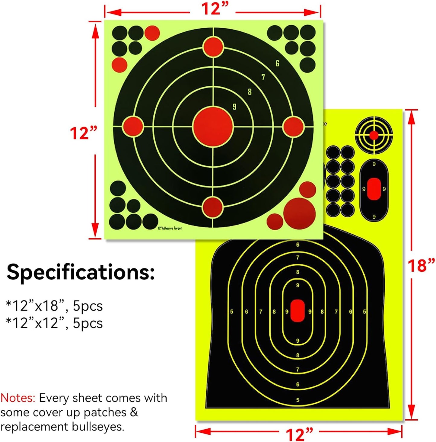 Splatter Shooting Targets Stickers, 20PCS & 4 Styles Adhesive Reactive Target Paper with Yellow Splatter Impact for BB Pellet Airsoft Guns Silhouette Targets Bull's-Eye Target