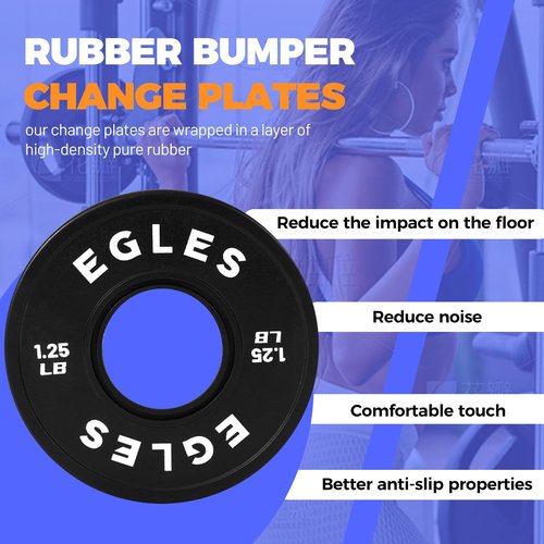 EGLES Change Plates Pair 1.25LB Black Rubber Coated Weight Plates in Pairs Olympic Bumper Plates Fit 2-Inch Barbells Strength Training Plates Gym & Fitness Change Weight Plates