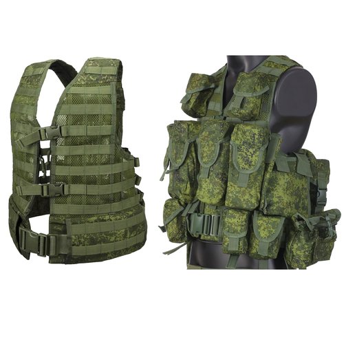 Cilbmua Replica Russia Tactical Vest,Molle Outdoor Vest with Detachable Pouches,EMR Green Camo Hunting Vest