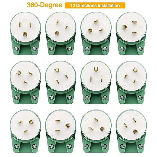 USA Canada 90 Degree 15A 125V 3Pin Right Angle Nema 5-15P Angled Rewireable AC Plug - 10Pack, Green