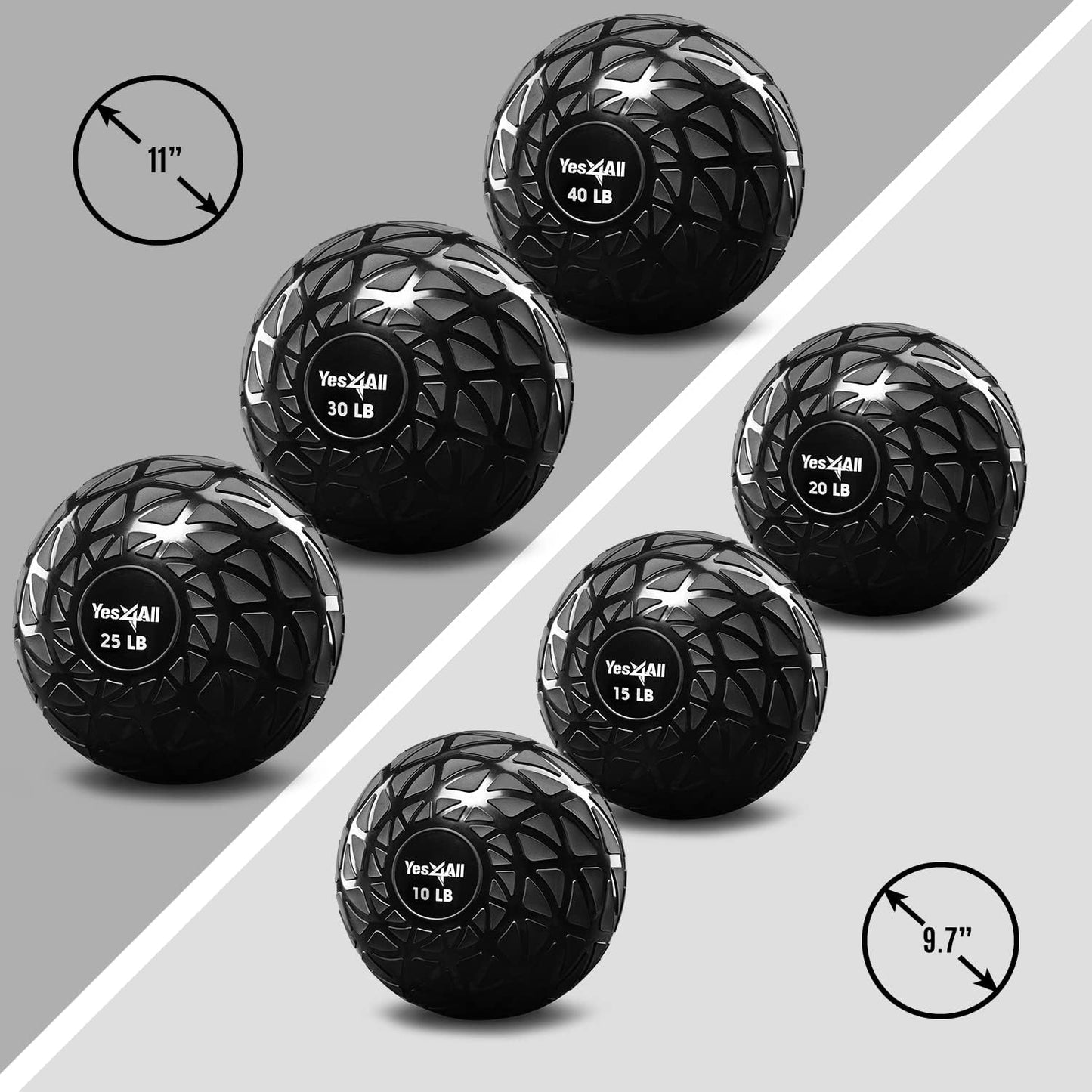 Yes4All Slam Balls, 10-40lb Weighted Ball Weight, Durable PVC Sand Filled Workout Dynamic Slam Ball for Core Strengthen