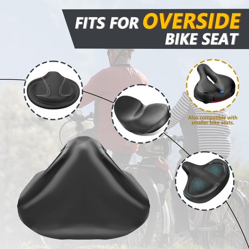 LONGDE Wide Bike Seat Cover Waterproof, 14"W x 11.5"L, XXL Oversized, PVC, Bicycle, Black
