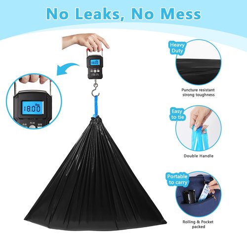 Portable Toilet Bags Poo Gel Set, 30 Count 10 Gal Camping Toilet bags with drawstring and 30 Pack 0.53 Oz each Pee Powder for Portable Camping Toilet fit for Traveling, Emergency, Outdoor Activities