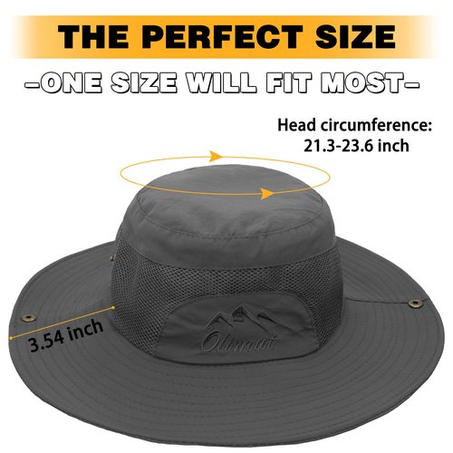 Sun Hat for Women Men UPF 50+ Wide Brim Fishing Hat Waterproofing (US, Alpha, One Size, Dark Grey)