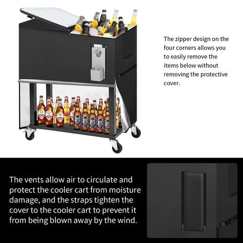 Tiscover Patio Cooler Cart Insulation Cover Fits for 80 Quart Rolling Ice Chest,Waterproof with Uv Cooler Covers Outdoor for 80 Quart Rolling Cooler Cart 37" L X 17" W X 31.5" H