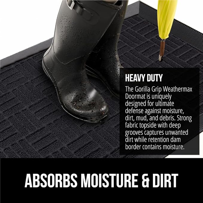 GORILLA GRIP 100% Waterproof All-Season WeatherMax Doormat, 72x24 Runner, Durable Natural Rubber, Stain and Fade Resistant, Low Profile, Indoor Outdoor Door Mats, Easy Clean Entrance Mat, Black Maze