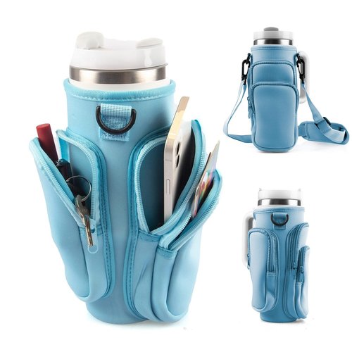 WNGERGOU Water Bottle Carrier Bag with Phone Pocket for Stanley, Water Bottle Holder with Strap for Stanley Accessories 30 oz, Stanley Cup Accessories Total 3 Pockets, Stanley Cup Bag