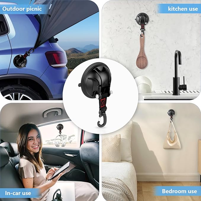 Vashly 4Pcs Upgraded Suction Cup Hooks,Heavy Duty Suction Cups with 360 °rotatable Hooks,Strong Vacuum Suction Cups with Hooks for Shower Wall,Car Awning Boat Camping Window Glass