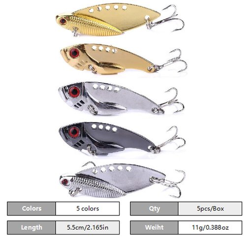 LURESMEOW Walleye & Bass Blade Baits - 5pcs Box, Saltwater & Freshwater Fishing Spoons