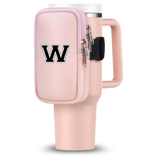 SAMUSAI Initial Water Bottle Carrier Bag for Stanley-Tumbler pouch with Zipper Pocket Travel mug pouch- Personalized A-Z Phone Pocket for Stanley Cup Accessories - Detachable Large Phone Pocket