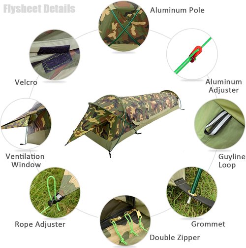 GEERTOP Ultralight Single Person Bivy Tent for Camp Waterproof 1 Man Tent for Camping Hiking Backpacking Hunting Outdoor Survival Gear - Easy Set Up