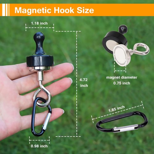 Magnetic Camping Hooks + Car Tailgate Awning, Large Tarp with Poles, Tent Hanging Hook Organizer for Canopy Magnet Clip Hanger with Carabiner