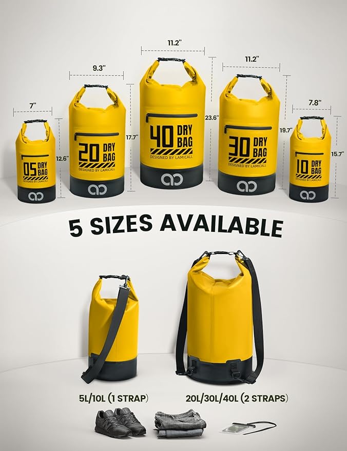 Lamicall Dry Bag Waterproof Backpack - [Zippered Pocket] 10L/20L Roll Top Waterproof Bag with Water proof Phone Case, Floatable Drybag for Swimming, Boating, Kayaking, Camping, Beach
