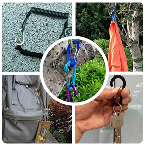 ArrErr 20 Pack Aluminum Carabiner Keychain Clip 2 Inch Lightweight D-Ring Caribeaners Spring Snap Hook with Flat Key Rings Carabeaner for Fishing Camping Hiking Outdoor Duffle Bag Daypack Backpack