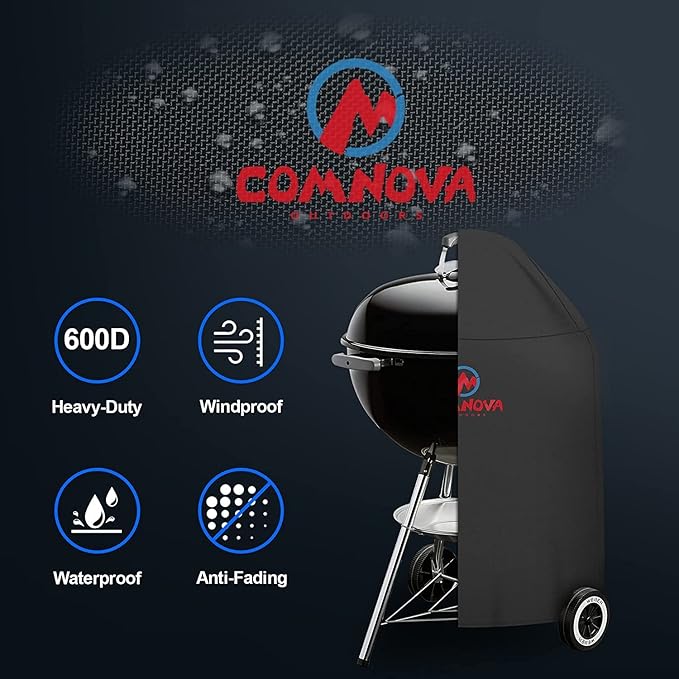 Comnova Charcoal Kettle Grill Cover - 7153 BBQ Cover for Weber 26 Inch Original Kettle Charcoal Grill, 600D Heavy Duty & Waterproof Cover for 26 Inch Weber, Cuisinart and Char-Griller Charcoal Grill