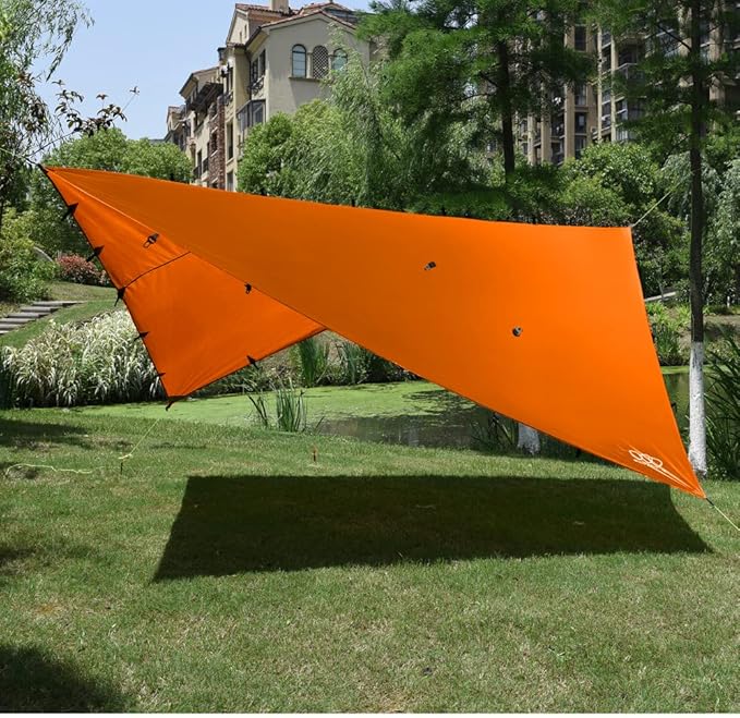 Gold Armour Rainfly Tarp Hammock, Premium 14.7ft/12ft/10ft/8ft Rain Fly Cover, Waterproof Ultralight Camping Shelter Canopy, Survival Equipment Gear Camping Tent Accessories (Orange 10ft x 8ft)