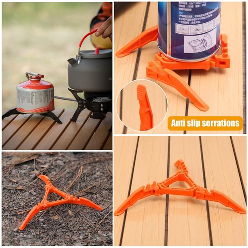 SquEqu 2 Pack Fuel Canister Stabilizer Portable Folding Mini Stand Holder Tripod Support Bracket for Outdoor Camping Propane Butane Can Cylinder Cartridge Bottle Gas Tank Stove Burner Hiking Picnic
