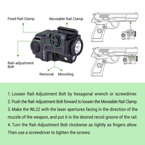 NEXTORCH WL22R Pistol Light with Red Beam, 650 Lumen Rechargeable Tactical Weapon Light with Dual Side Switches & New Rail System for Compact and Full Size Pistol Accessories