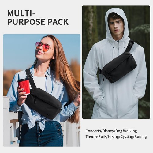 Crossbody Sling Bag for Women and Men Chest Bags Cross Body Bag for Outdoors Leisure Hiking Travel (Black)