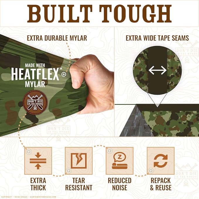 World's Toughest Ultralight Survival Tent • 2 Person Mylar Emergency Shelter Tube Tent + Paracord • Year-Round All Weather Protection for Hiking, Camping, & Outdoor Survival Kits