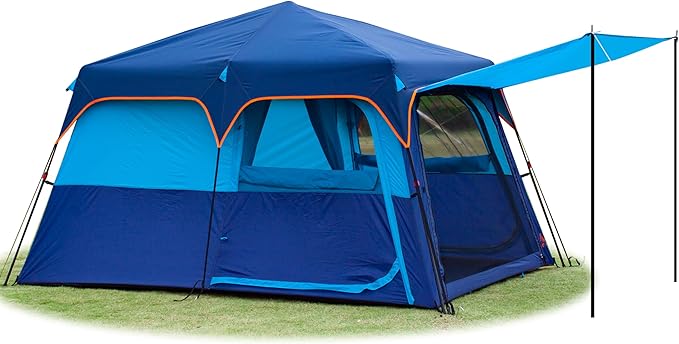 KTT Large Tent 6-8 Person,Family Cabin Tents,Straight Wall,3 Doors and 3 Windows with Mesh,Waterproof,Big Tent for Outdoor,Picnic,Camping,Family,Friends Gathering.……