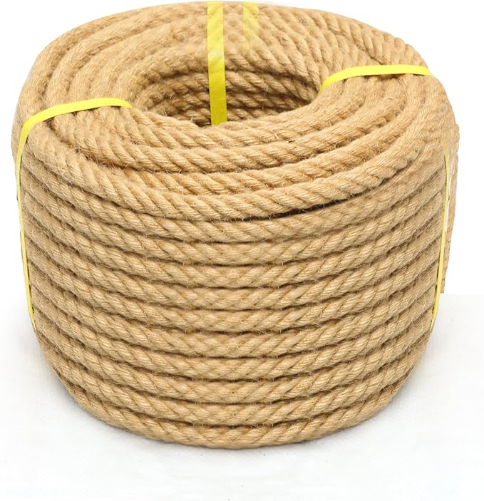 Hemp Rope 2/5 Inch 200 Feet Jute Rope, Natural Heavy Duty Rope, Twisted Hemp Rope for Deer, Thick Rope Tug of War Rope, Nautical Rope for Crafts Swing Rope, Home Decorating Gardening Bundling