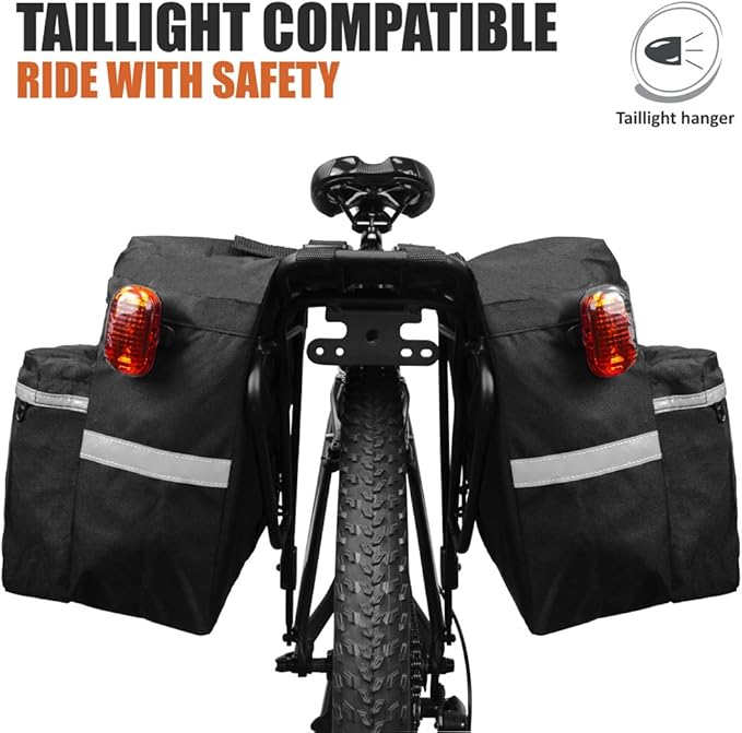 BV Bike Panniers 26L With Adjustable Hooks, Commuter Panniers For Bicycles With Carrying Handle, Bag With 3M Reflective Trim For More Visibility, Fit Most Rack