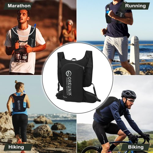 Oreunik Running Vest,7L Lightweight Hydration Vest ,Adjustable Running Hydration Backpack with Phone Holder ,Reflective Run Bag for Women Men for Hiking Trail Runners Cycling Race Marathon(Black)