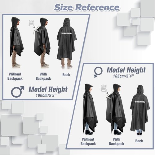 Roctee Rain Ponchos For Adults Women And Men, Waterproof Rain Coat Jacket With Hood, Pocket And Reflective Strip, Reusable Raincoat Unisex For Emergency Outdoor Camping Biking Hiking Climbing