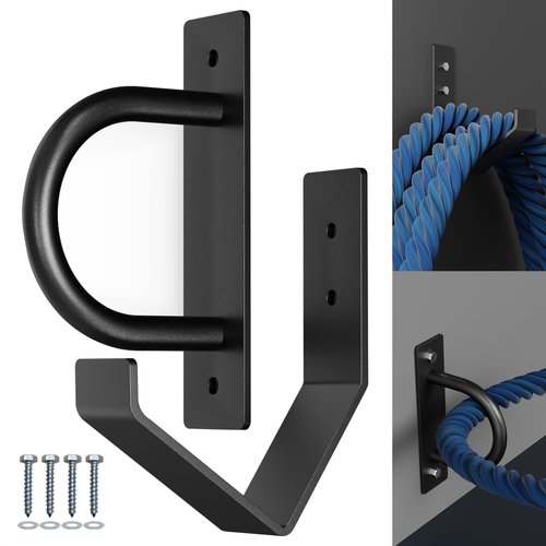 YUEYIN Battle Rope Wall Anchor Kit, Heavy Duty Steel Wall Anchor with Training Rope Organiser, Fitness Rope Wall Mount, Black
