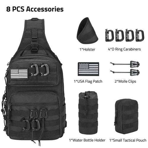 CVLIFE Tactical Sling Bag Backpack for Men Military Shoulder Sling Bag Molle Army Assault Detachable Tactical Bag with Bottle Holder Concealed Carry Daily Day Pack Work Bag for EDC Hiking, Black