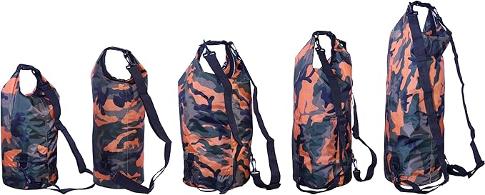 Waterproof Dry Bag Combo 5-30L Roll Top Dry Storage Bag Backpack for Kayaking Boating Beach Camping Travel Fishing, w/Phone Case & Collapsible Water Bottle & Sunglasses & Ear Band,Orange 15L