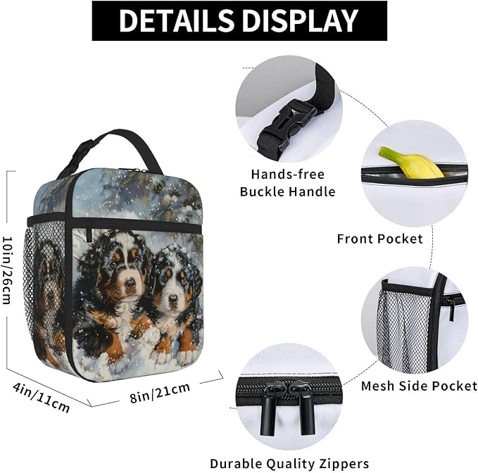 SARA NELL Dog Insulated Lunch Bag Snowy Mountain Dog Puppy Lunch Box for Women Men Teens Kids, Reusable Lunch Tote Bag, Leakproof Thermal Insulated Lunch Bags for Work, Picnic, School or Travel