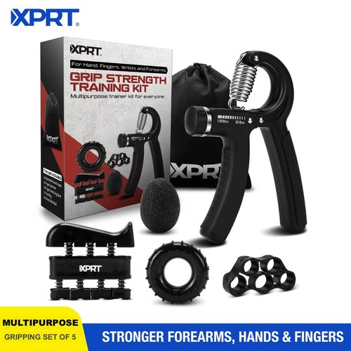XPRT Fitness Grip Strength Training Kit – Hand, Finger and Forearm Exerciser Set of 5 for Grip Exercise, Stress Relief, and Recovery - Improve Hand Extension & Strengthen Fingers