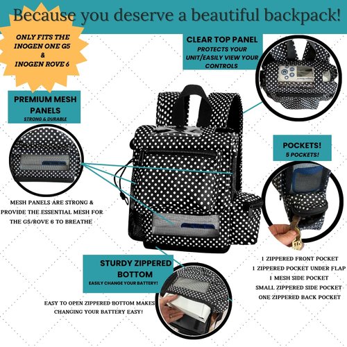 O2TOTES USA Premium Lightweight Carrier for Inogen One G5 Oxygen Unit, Portable Oxygen Backpack (polka dot)