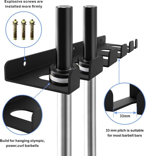 KSWLOR Barbell Storage Rack, Heavy Duty Vertical Hanging Barbell Rack, Wall Mounted Barbell Holder, Olympic Wall Mount Barbell Holder Space Saving Bar Holder Suitable for Garage, Gym, Home Fitness (5 hook black)