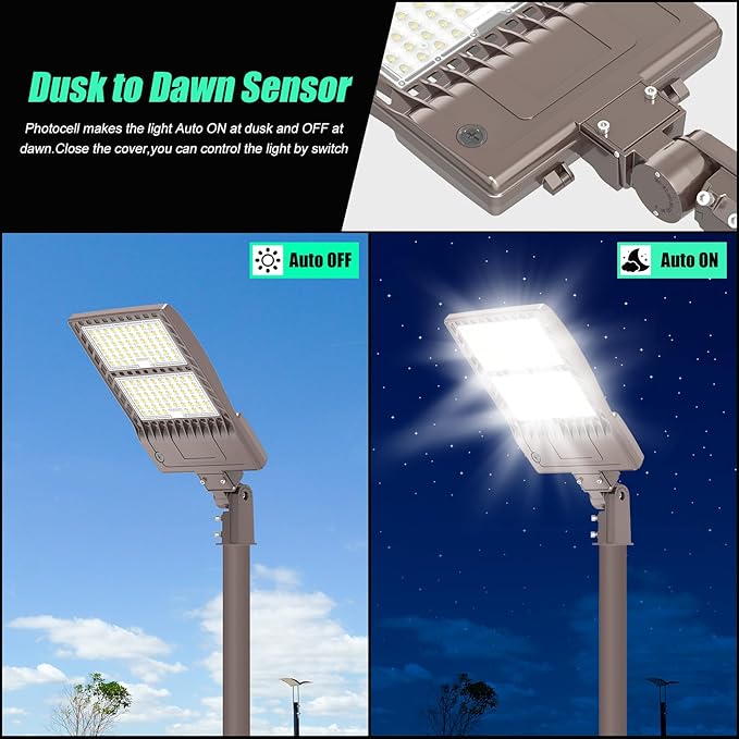 400W LED Parking Lot Light Dusk to Dawn Outdoor Lighting Pole Mount 56000LM IP65 UL & DLC Commercial Light for Street Roadways Stadium Tennis Court 5000K (100-277VAC Input), LED Shoebox Light