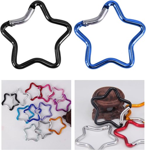 2pc Silver Star Shaped Climbing Buckle Aluminum Alloy Heavy Duty Keyring Hook for Camping Fishing Hiking Traveling Spring Loaded,Carabiner Accessory and Keychain Outdoor Carabiners Accessories