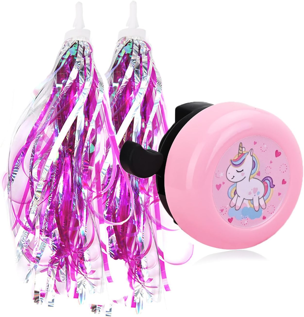 U-LIAN Kids Streamers and Bike Bell for Girls-1 Pack Flower Bicycle Bell with 2 Pack Handlebar Streamers Scooter Tassels for Children's Bike Accessories