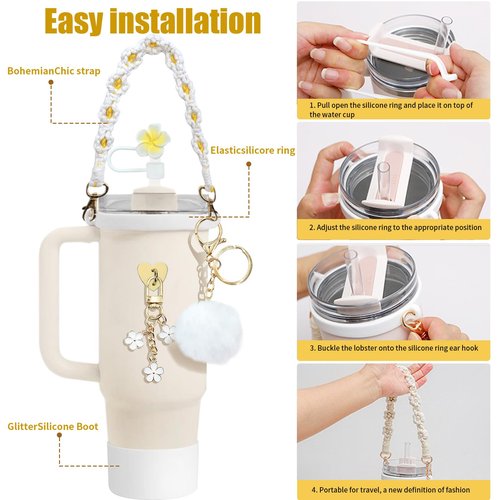 ZeniPremunz 7pcs Stanley Cup Accessories Set,Stanley tumbler accessories,stanleys accessoriee 30oz white,Stanleys cup strap,strap for 40oz & 30oz
