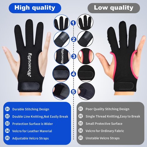 AHOSOUTLY Archery Glove Three Finger Leather Elasticity Archery Protective Gloves Archery Shooting Gloves for Adult and Kids,Protective Gear (Black, Medium)