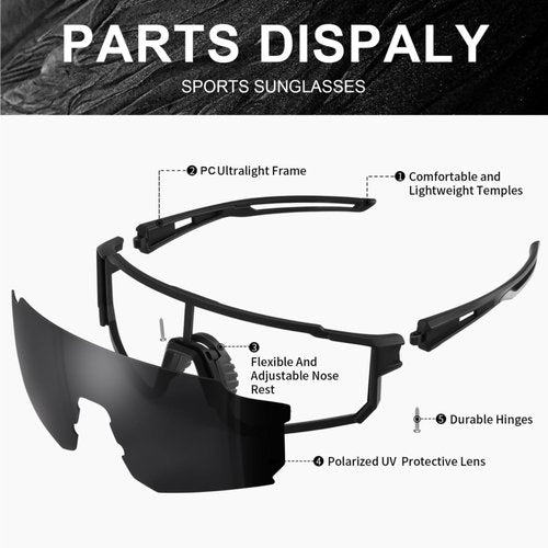 Tsctswk Polarized Sports Sunglasses Men Women, Outdoors UV Protection Sun glasses,Cycling Fishing Baseball Running Sunglasses(Black & Black Frame)