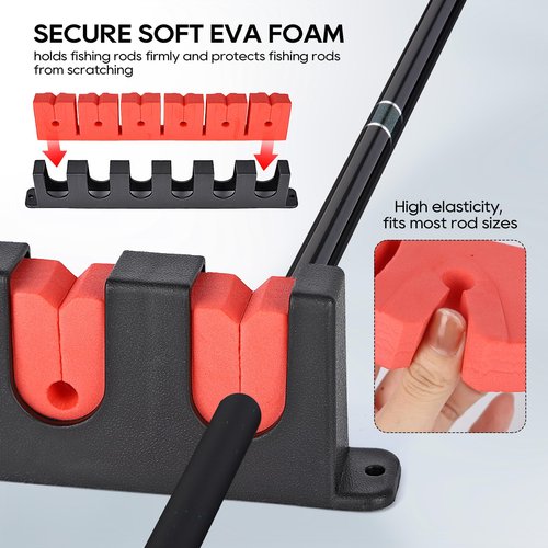 Axlksia Fishing Rod Holder Wall Mount, 1 Pair Fishing Pole Holders for Garage, Boats, 6 Fishing Rod Storage Racks